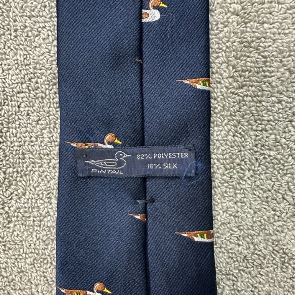 Pintail Mens Navy Blue Silk Blend Mallard Duck Embroidered Necktie 57 Inch